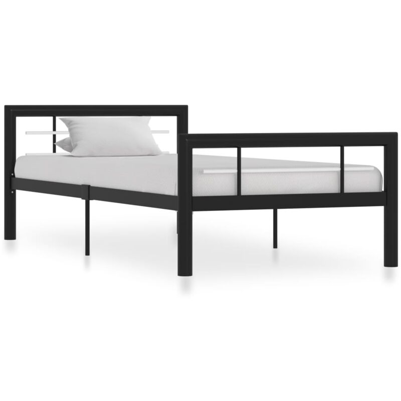 foto del prodotto letto elegante moderno in metallo con doghe nero e bianco varie dimensioni dimensioni 100x200 cm