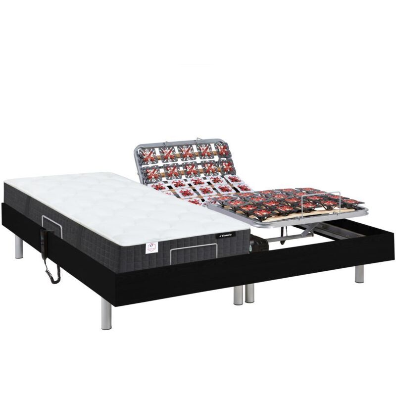 foto del prodotto letto elettrico relax sole sospensioni materasso molle insacchettate e memory motori okin 2 x 80 x 200 cm nero phanes di dreamea