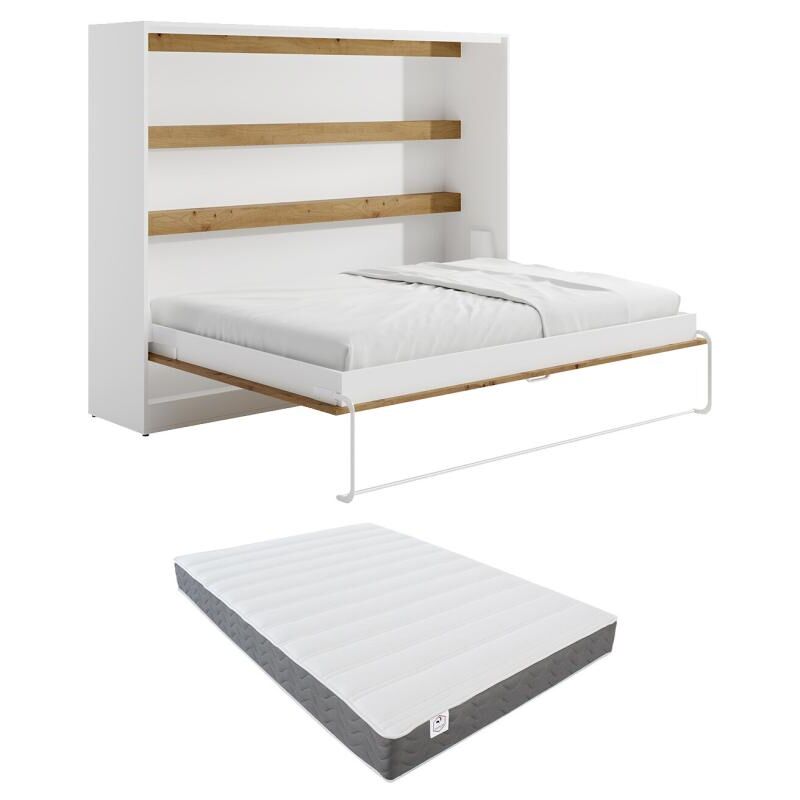 foto del prodotto letto estraibile 140 x 200 cm apertura orizzontale manuale con led bianco e naturale materasso rapili