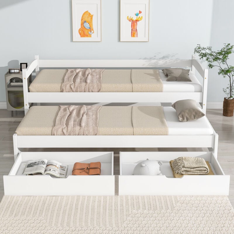 foto del prodotto letto estraibile daybed con 2 cassetti in mdf 90 x 200 190 cm, bianco
