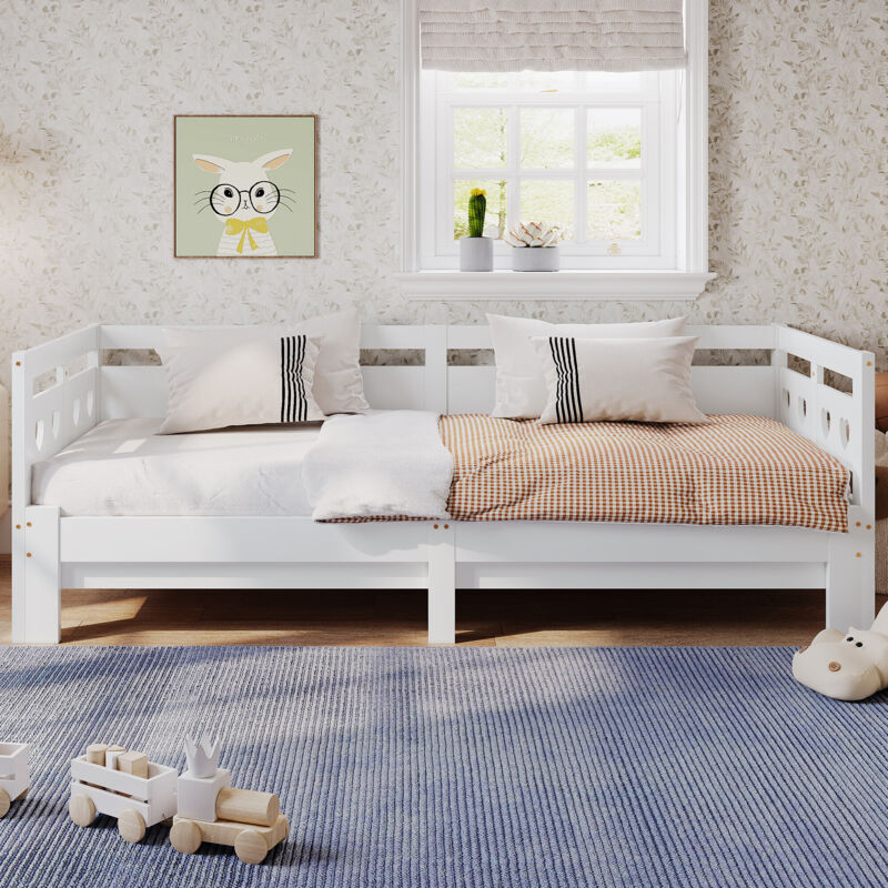 foto del prodotto letto estraibile divano letto, 90200 cm, pino massiccio, con 2 letto e struttura avvolgibile, letto a forma di cuore, bianco