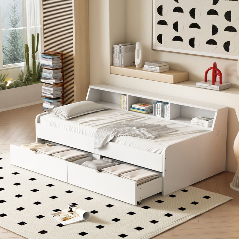 foto del prodotto letto estraibile letto per bambini 90 x 200 cm con 2 cassetti e contenitore, bianco