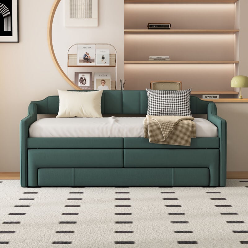 foto del prodotto letto estraibile letto singolo per adulti 90 x 200 con contenitore e cassetti, verde