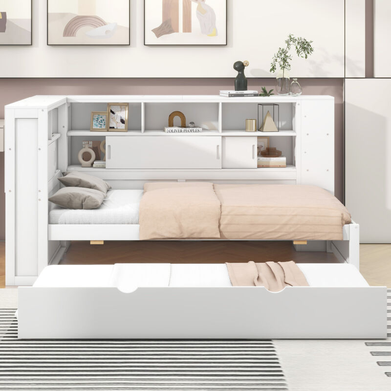 foto del prodotto letto estraibile per bambini 90 x 200 cm con vano contenitore e usb, bianco