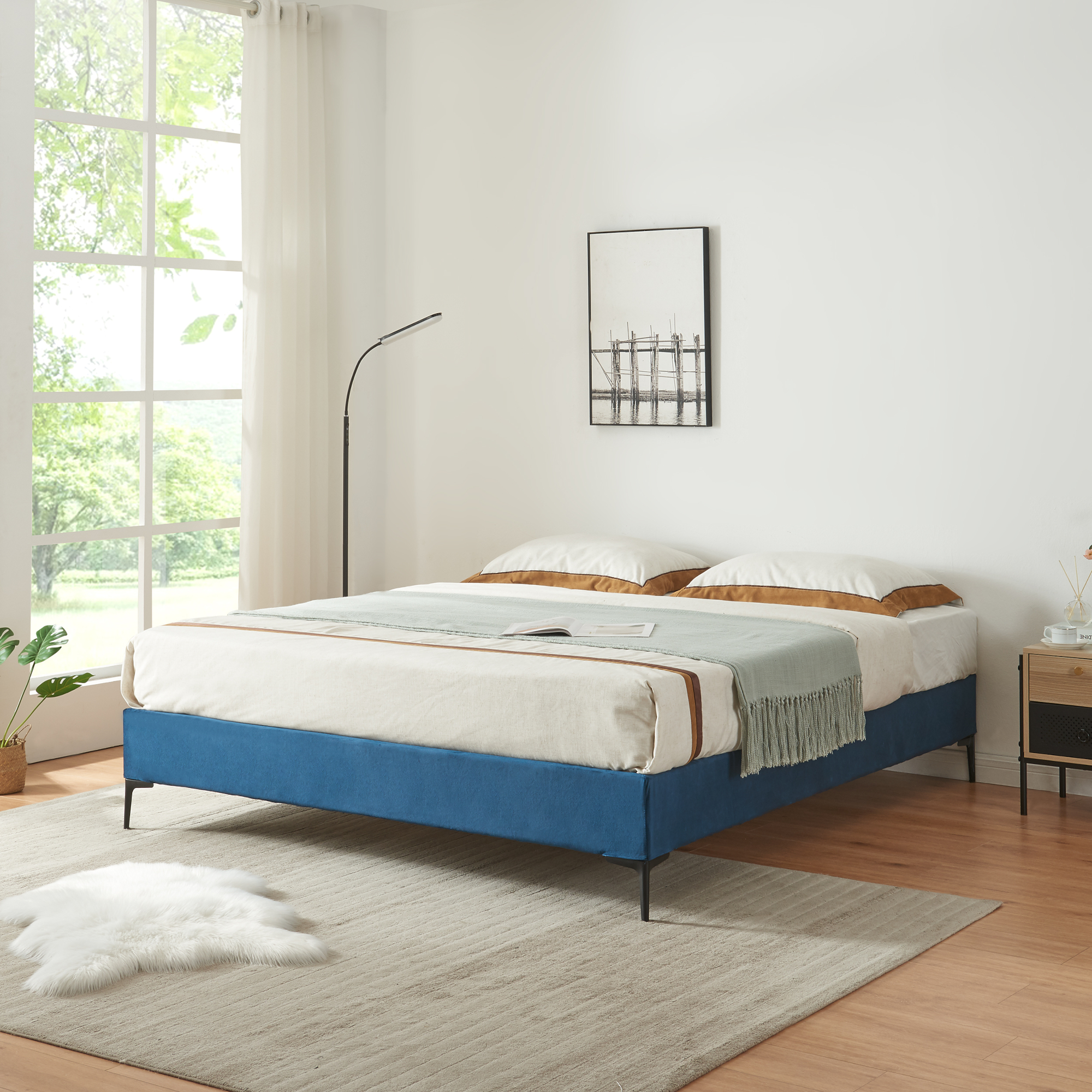 foto del prodotto letto francese lilla 140x200 cm con fodera protettiva blu en.casa 
