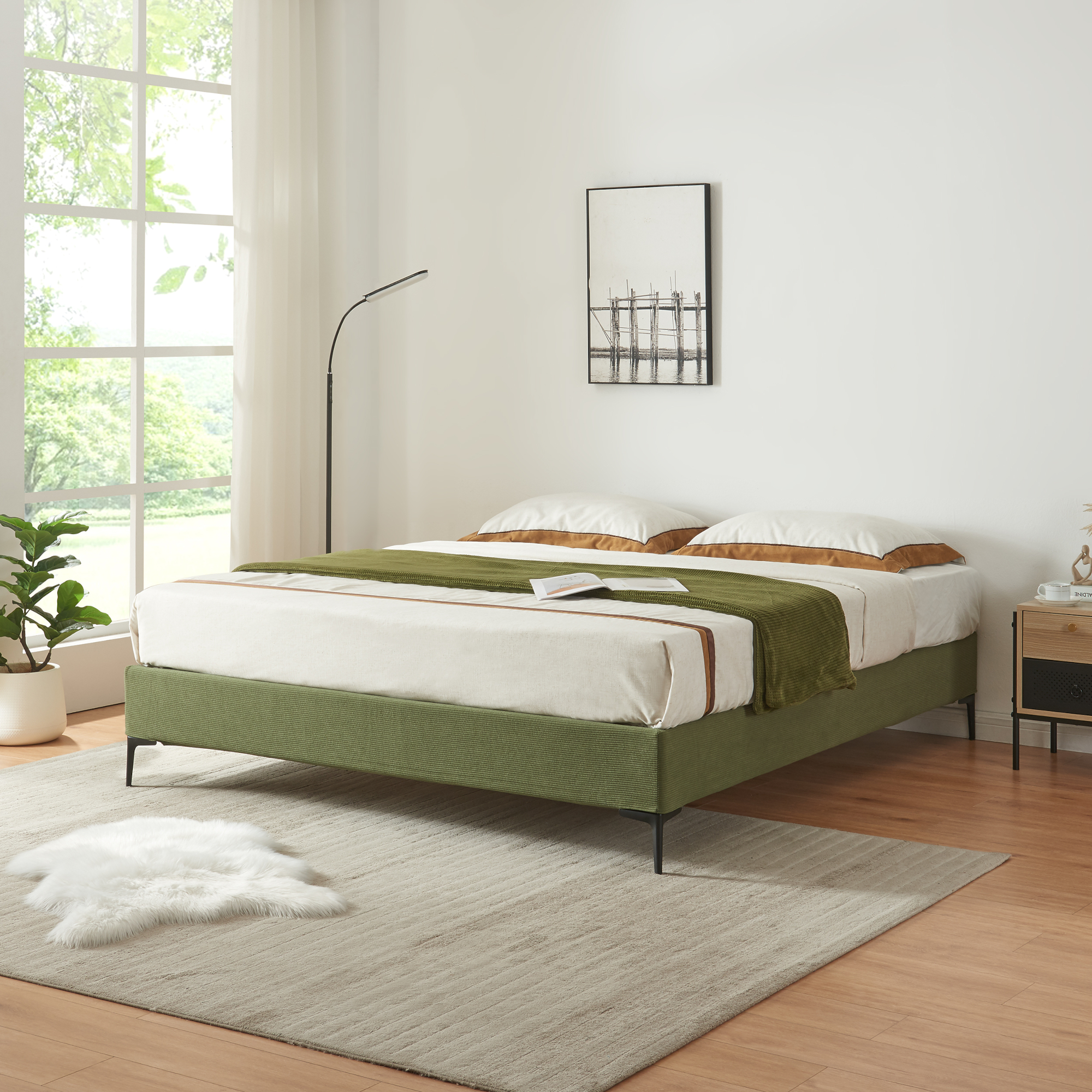 foto del prodotto letto francese lilla 140x200 cm con fodera protettiva verde en.casa 