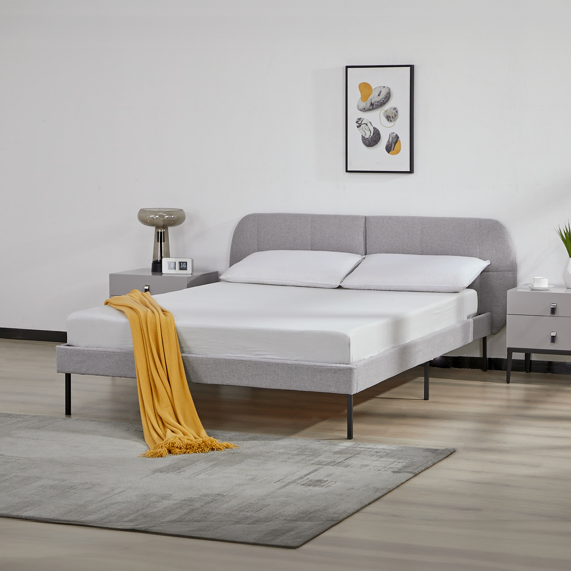 foto del prodotto letto francese porvoo 140x200 cm testiera imbottita rivestimento in tessuto grigio en.casa 
