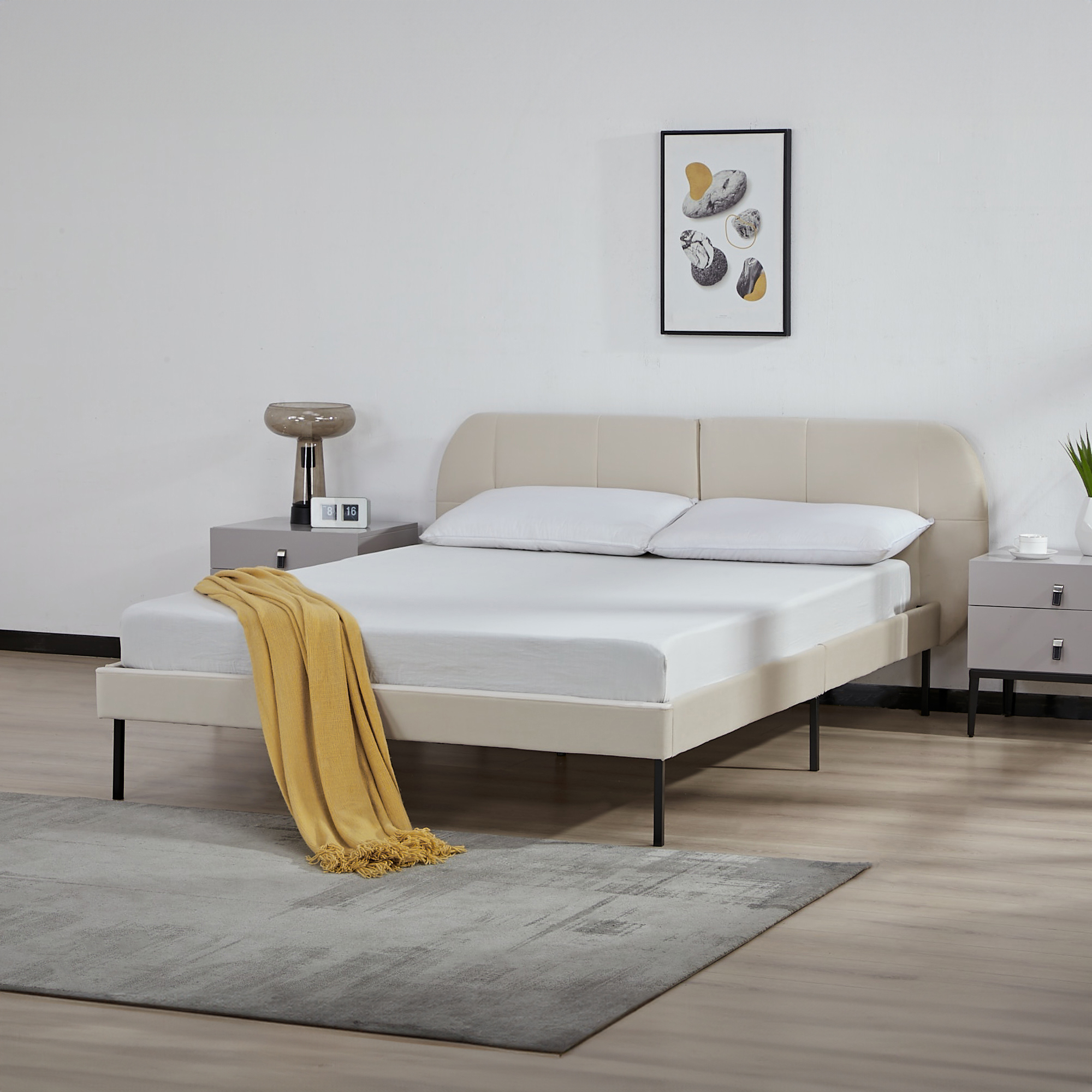 foto del prodotto letto francese porvoo 140x200 cm testiera imbottita rivestimento in velluto beige en.casa 