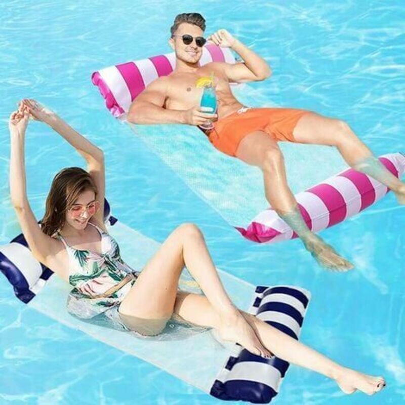 foto del prodotto letto galleggiante ad acqua premium, amaca galleggiante gonfiabile 2 pezzi, galleggiante 4 in 1 per piscina per adulti con 1 pompa ad aria, letto galleggiante pieghevole ultraleggero, per feste in spi