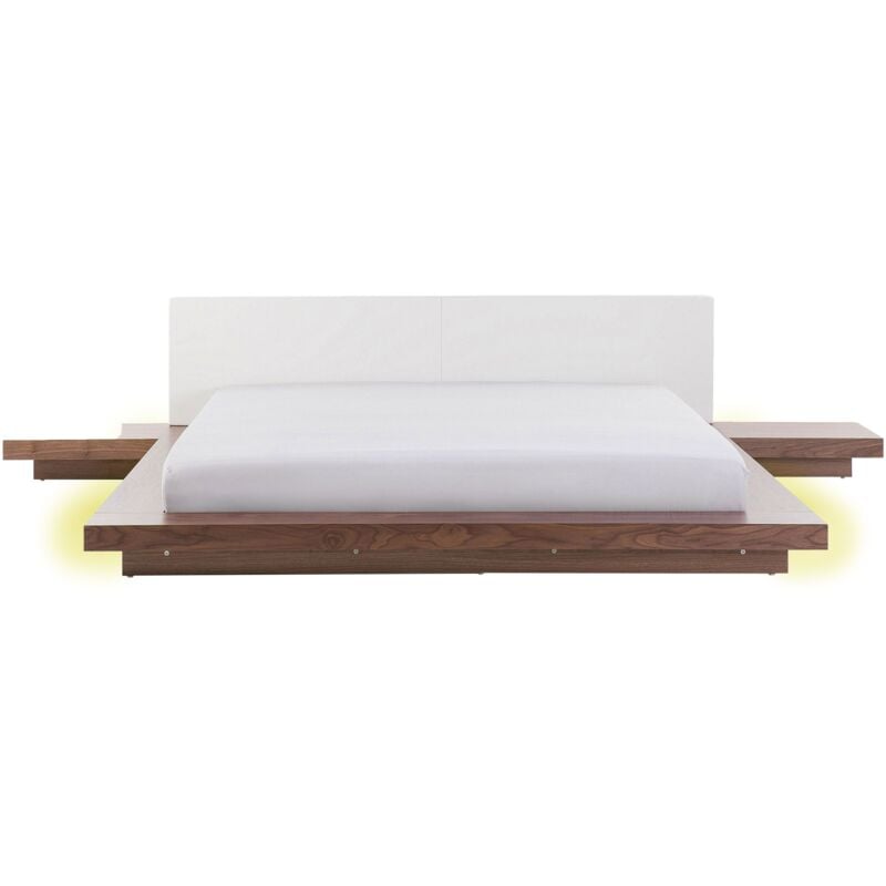 foto del prodotto letto giapponese in legno marrone con led 180 x 200 cm zen