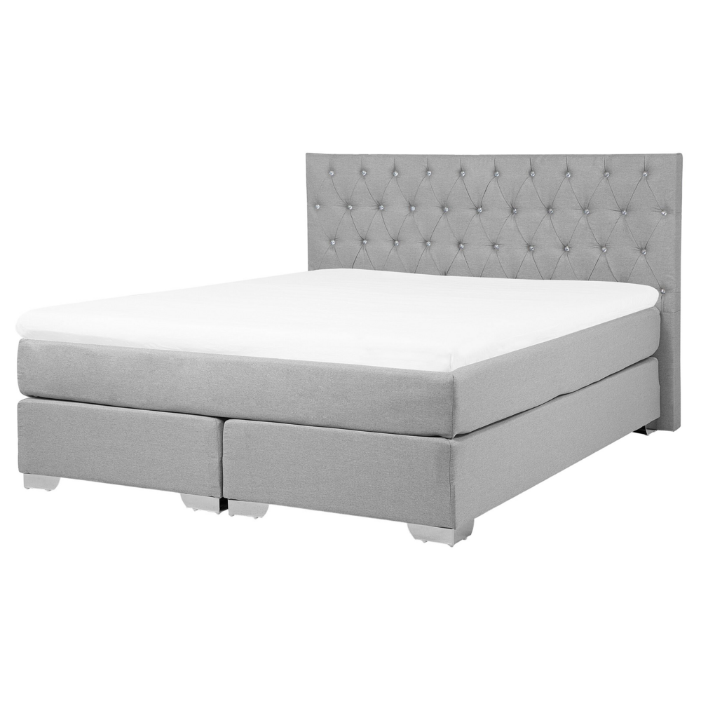 foto del prodotto letto grigio 160 x 200 cm tessuto imbottito struttura con materasso e bottoni poggiatesta trapuntati