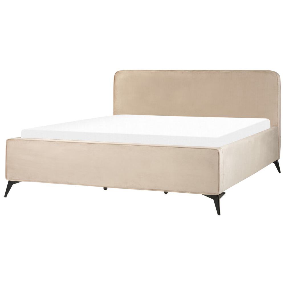 foto del prodotto letto grigio talpa in velluto gambe in metallo nero 180 x 200 cm a doghe con testiera wingback camera da letto classica minimalista