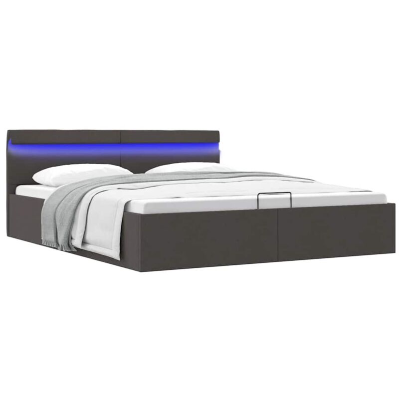 foto del prodotto letto idraulico contenitore con led in tessuto grigio scuro vari dimensioni dimensioni 160x200 cm