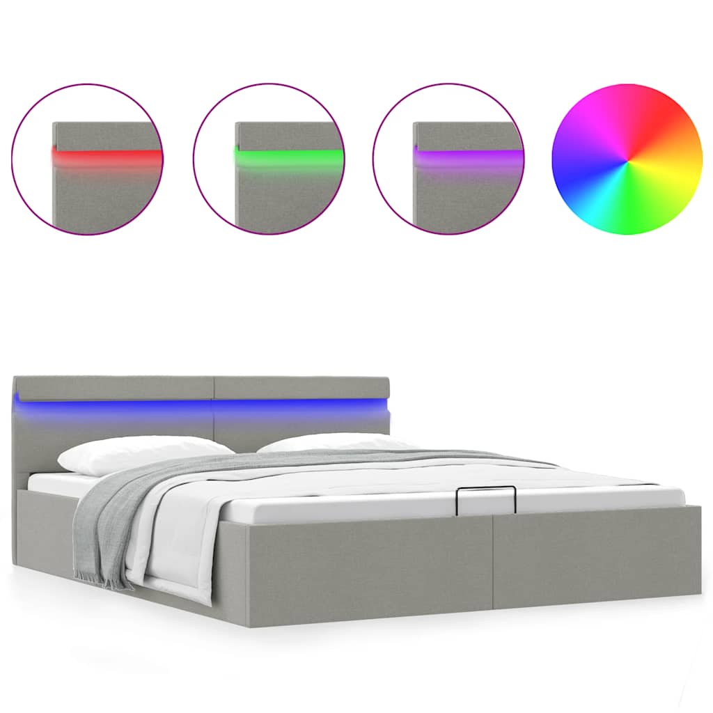 foto del prodotto letto idraulico contenitore led grigio chiaro tessuto 180x200cm cod mxl 63590