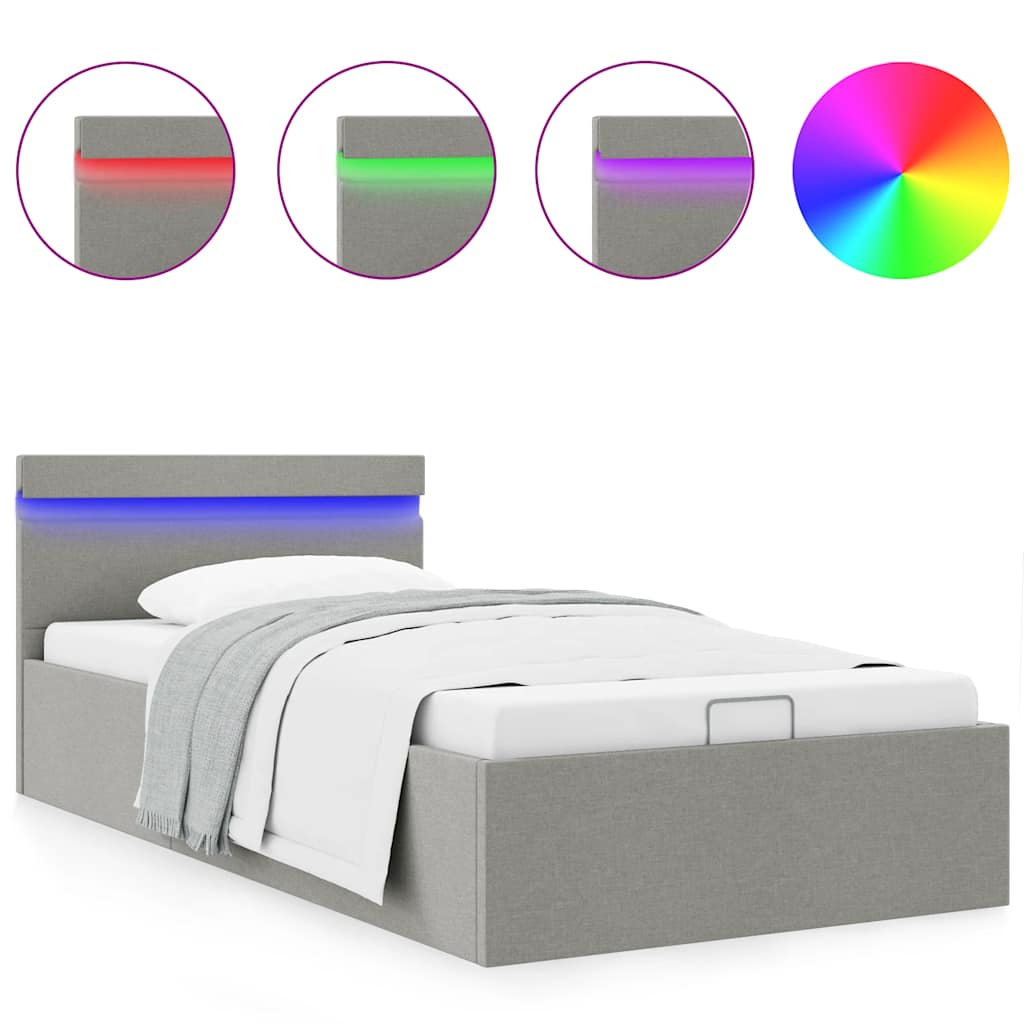 foto del prodotto letto idraulico contenitore led grigio chiaro tessuto 90x200cm cod mxl 61375