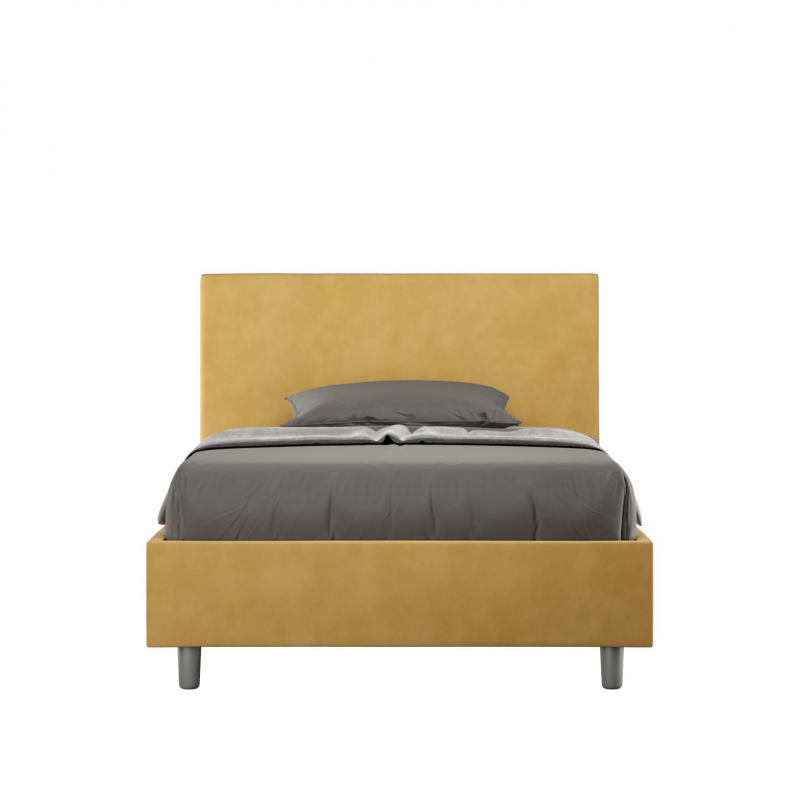 foto del prodotto letto imbottito 1 piazza e mezza 120x190 cm adele contenitore,microfibra,ocra