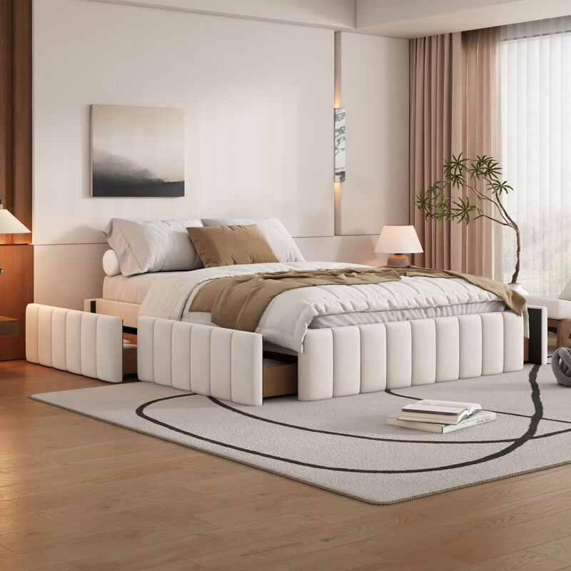 foto del prodotto letto imbottito 140 x 200 cm giroletto letto singolo letto matrimoniale letto design con rete a doghe senza materasso giroletto senza testiera