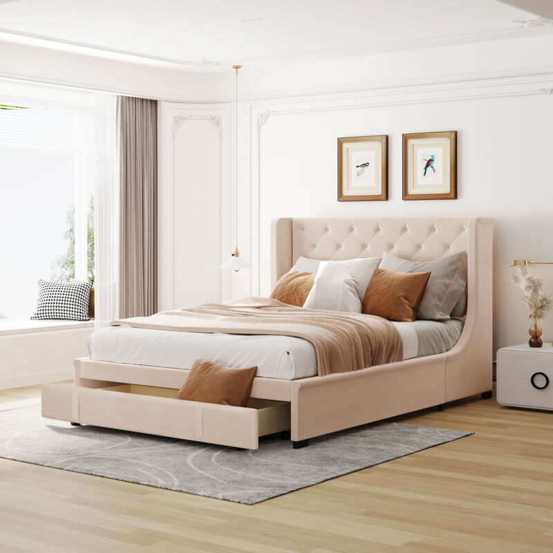 foto del prodotto letto imbottito 140 x 200 cm, letto matrimoniale con rete a doghe, schienale e cassettoni, letto matrimoniale adulto e ragazzo in tessuto pro line,