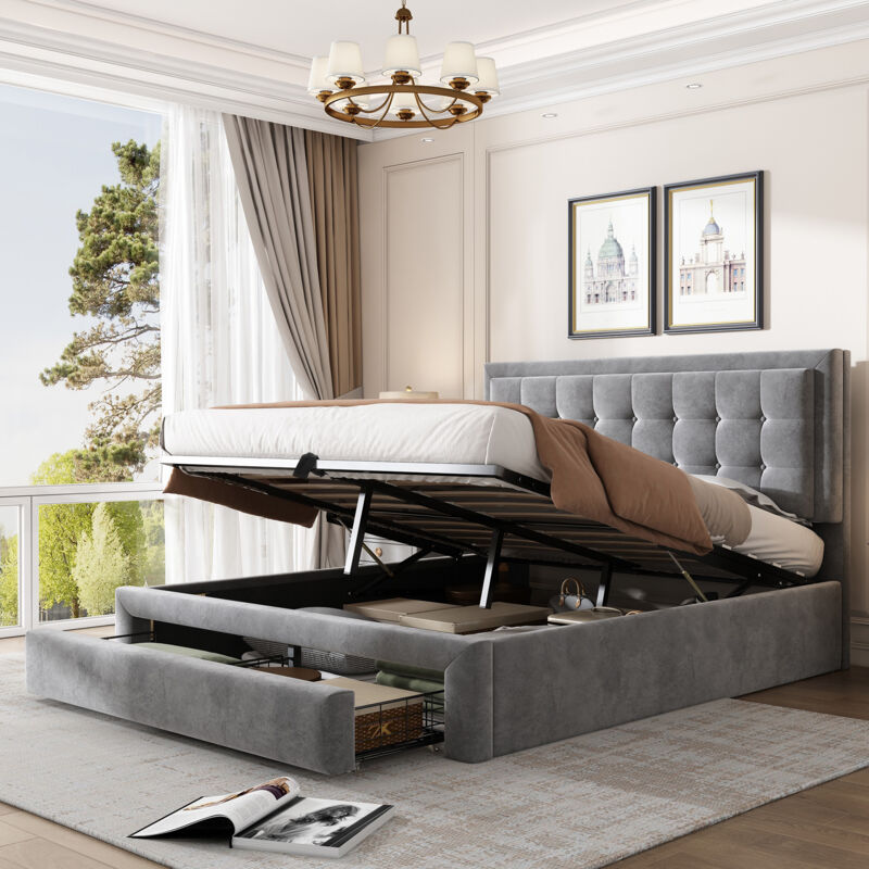 foto del prodotto letto imbottito 140190 con rete a doghe e testiera, letto contenitore, letto imbottito idraulico, letto matrimoniale, con 2 cassetti, rete a doghe in