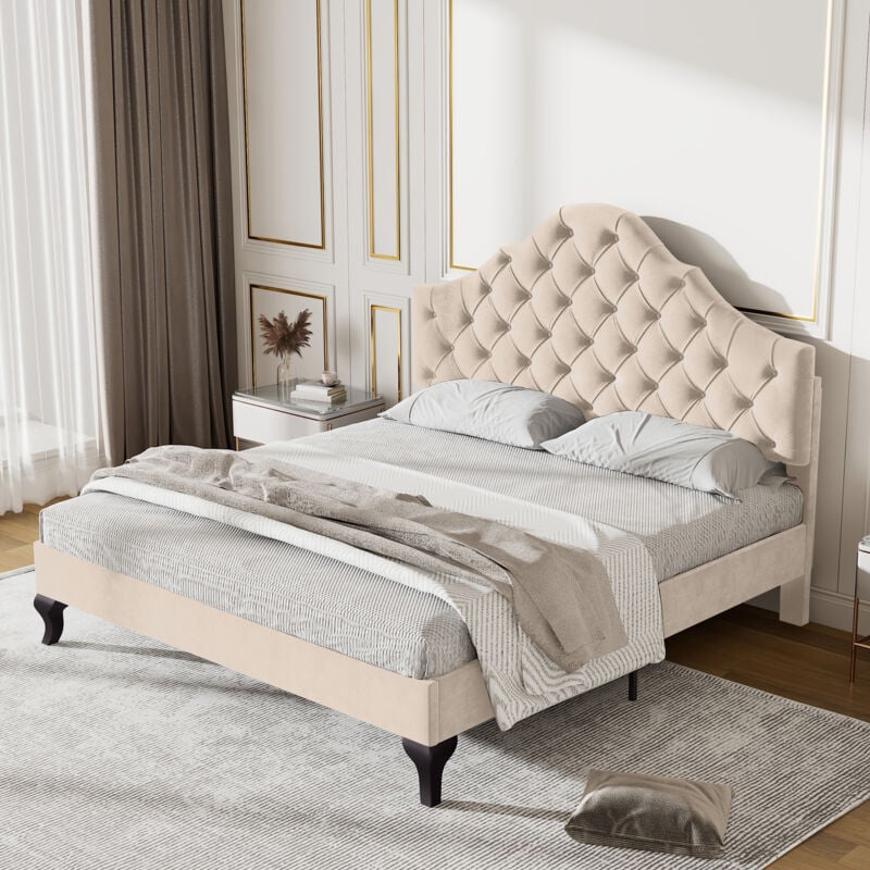 foto del prodotto letto imbottito 140190 con rete estiva a doghe e testiera, letto imbottito con testiera regolabile in altezza, per adulti e adulti, rete a doghe in
