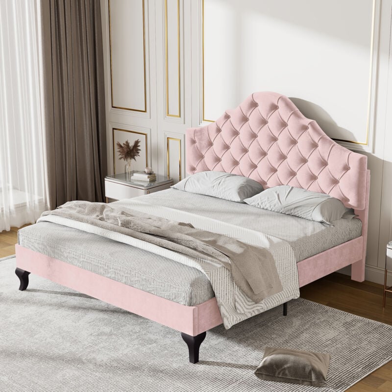 foto del prodotto letto imbottito 140200 con rete a doghe e testiera, letto imbottito con testiera regolabile in altezza, per adulti e ragazzi, rete a doghe in legno,