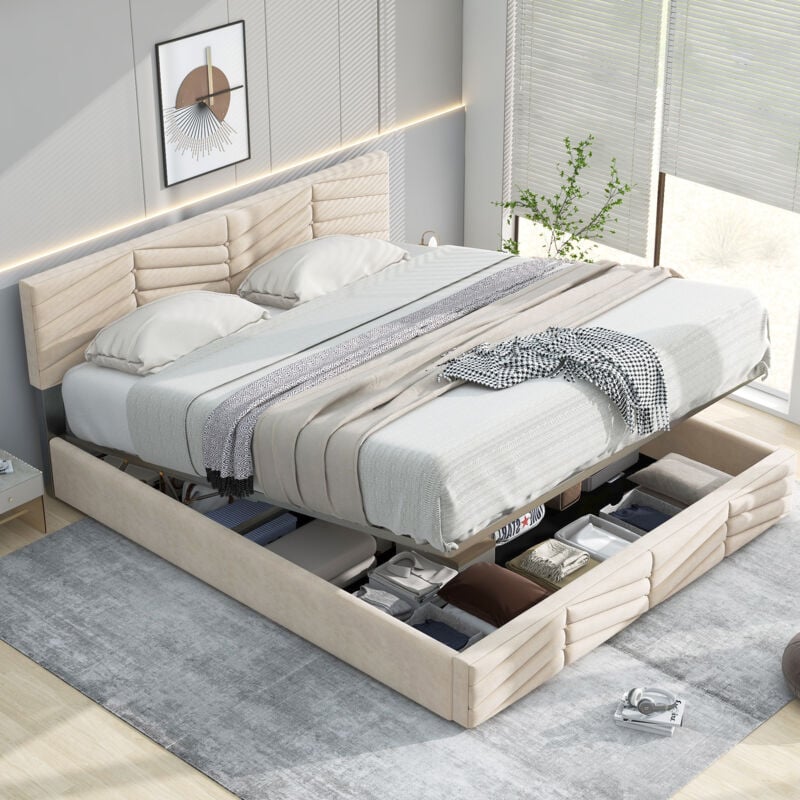 foto del prodotto letto imbottito 140200 con rete a doghe e testiera, letto imbottito con testiera regolabile in altezza, per adulti e ragazzi, supporto a doghe in