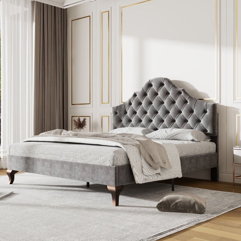 foto del prodotto letto imbottito 140200 con rete a doghe e testiera, letto imbottito con testiera regolabile in altezza, per adulti e ragazzi, supporto a doghe in