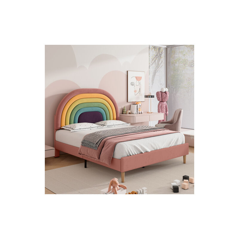 foto del prodotto letto imbottito 140200, con rete a doghe e testiera, letto per ragazzi, per adulti e adolescenti, supporto a doghe in legno, montaggio facile,