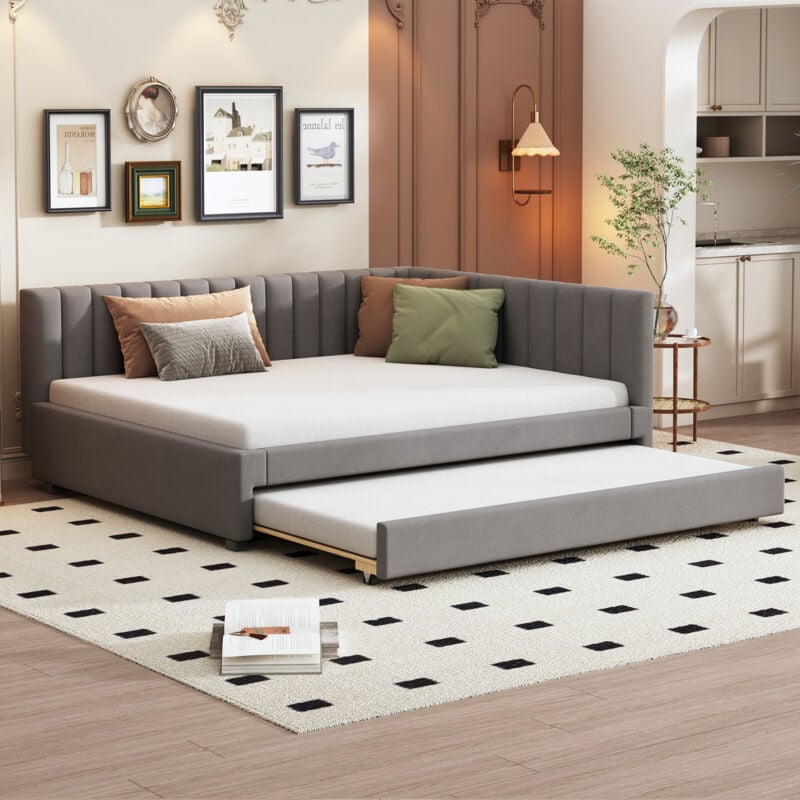 foto del prodotto letto imbottito 140200, divano letto estraibile, letto multifunzionale con rete a doghe, letti per ragazzi, letti per bambini, letti per ospiti,