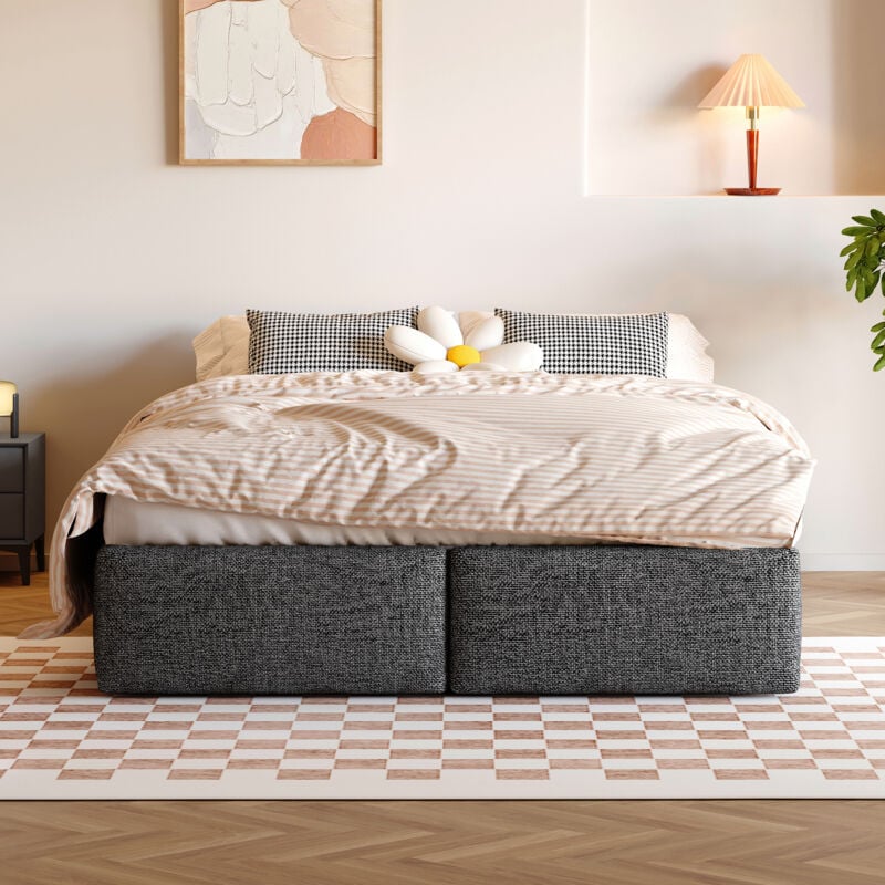 foto del prodotto letto imbottito 140x200 cm, 2 cassetti, letto con piattaforma, senza testiera, con contenitore idraulico, grigio materasso non incluso 