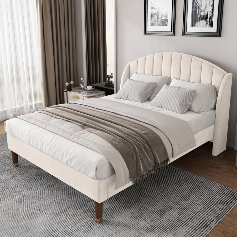 foto del prodotto letto imbottito 160200 con rete a doghe, supporto doghe in legno, montaggio facile, velluto, beige