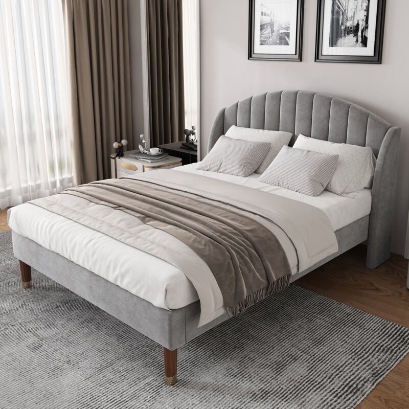 foto del prodotto letto imbottito 160200 con rete a doghe, supporto doghe in legno, montaggio facile, velluto, grigio