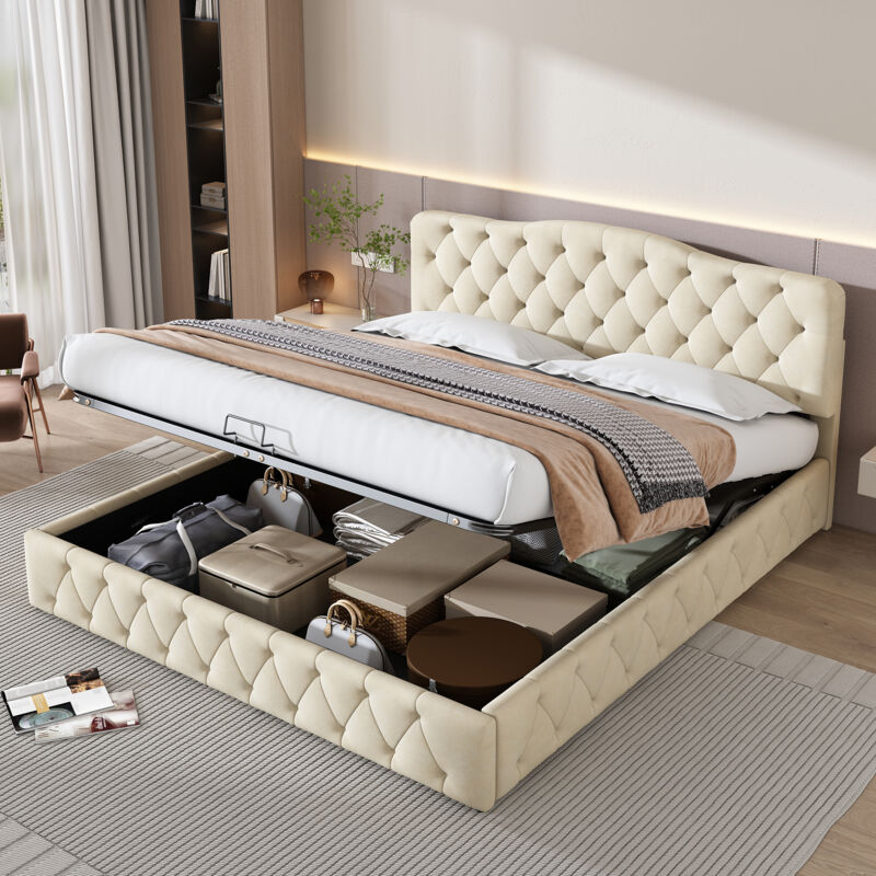 foto del prodotto letto imbottito 180200 con rete a doghe e testiera, letto per ragazzi, letto imbottito con testiera regolabile in altezza, letto contenitore, rete a