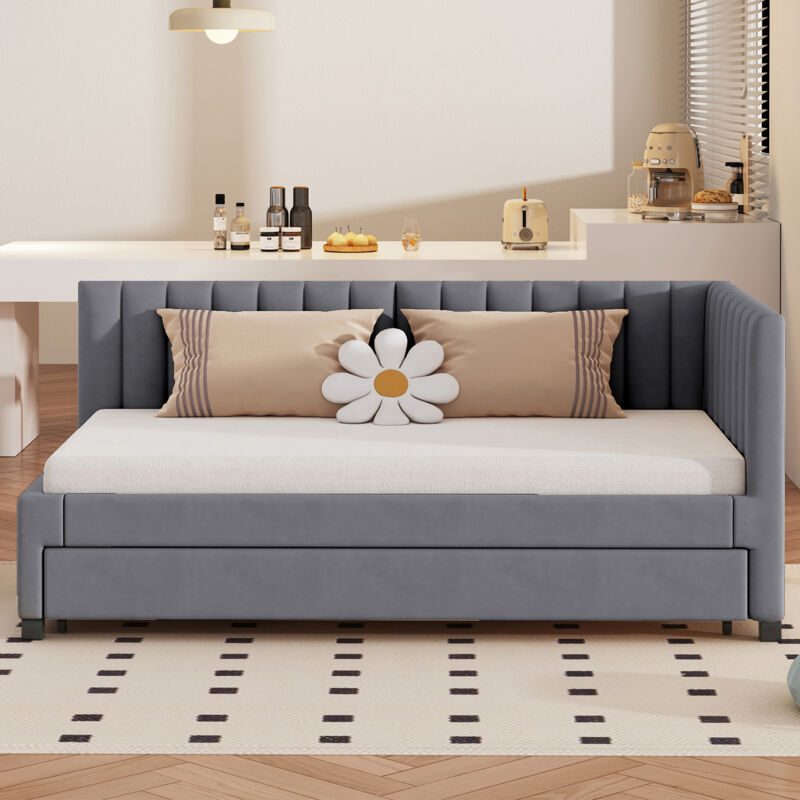foto del prodotto letto imbottito 90 200, divano letto estraibile, letto multifunzione con rete a doghe, lettino ragazzi, lettini per bambini, letti aggiuntivi,