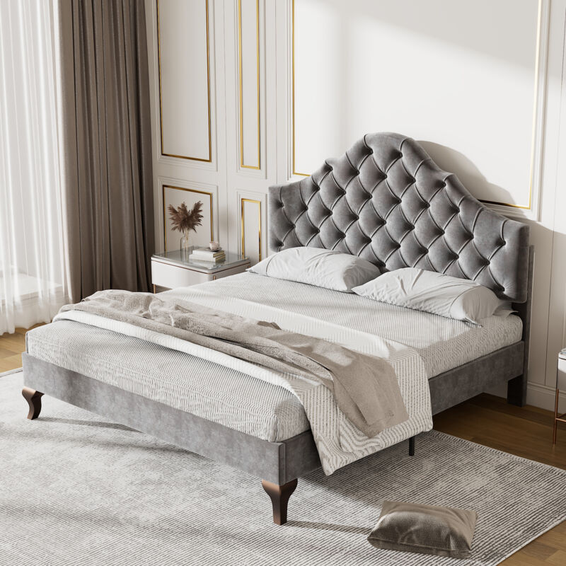 foto del prodotto letto imbottito 90200 con rete a doghe e testiera, letto imbottito con testiera regolabile in altezza, per adulti e ragazzi, rete a doghe in legno,