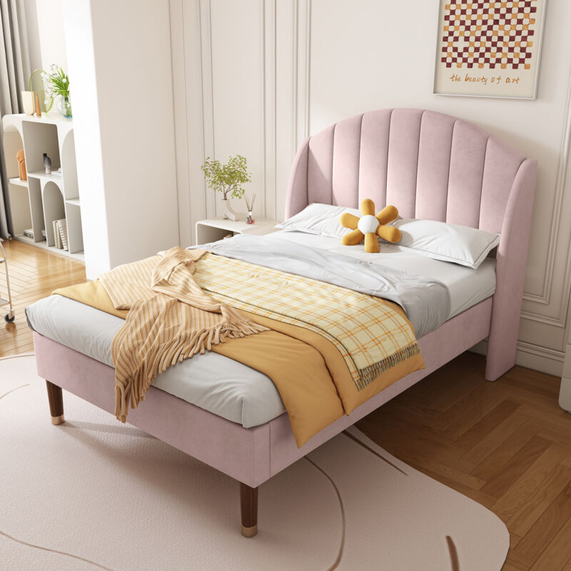 foto del prodotto letto imbottito 90200 con rete a doghe, supporto doghe in legno, montaggio facile, velluto, rosa