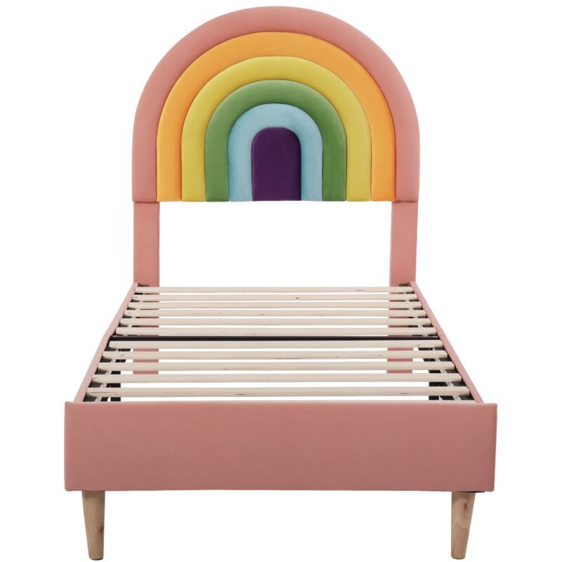 foto del prodotto letto imbottito 90x200 cm, con rete a doghe e testata, testata regolabile in altezza, velluto rosa