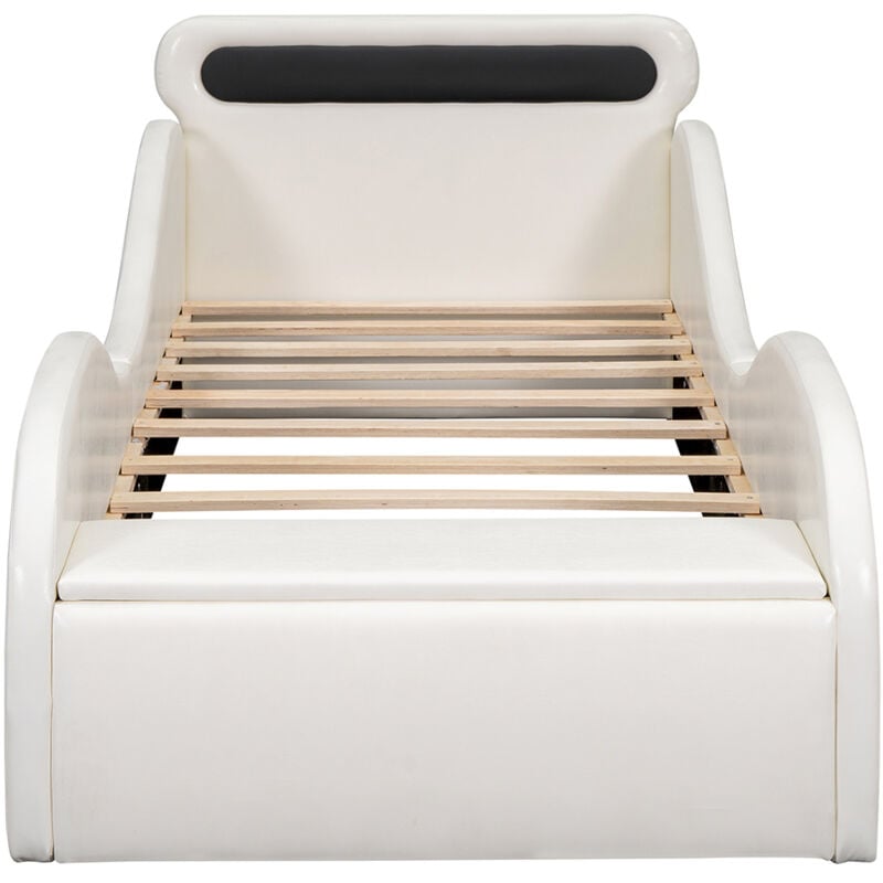 foto del prodotto letto imbottito 90x200 cm, letto per bambini, a forma di auto con ruote illuminate, materiale pu, bianco