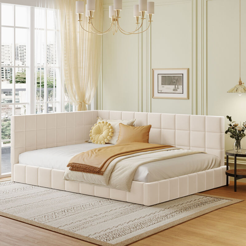 foto del prodotto letto imbottito divano letto 140x200 letto multifunzionale con rete a doghe in tessuto di velluto delicato sulla pelle beige