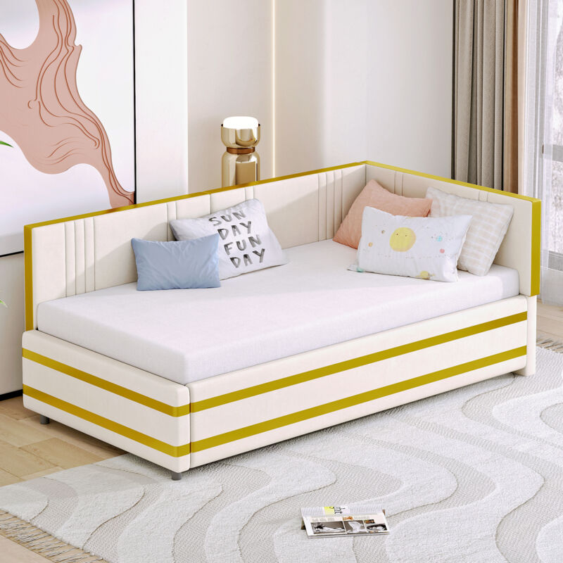foto del prodotto letto imbottito divano letto 90200 letto multifunzionale con rete a doghe tessuto in velluto delicato sulla pelle beige