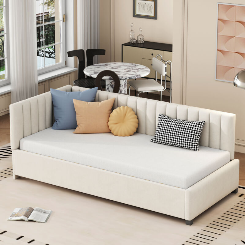 foto del prodotto letto imbottito divano letto 90200 letto multifunzionale con rete a doghe tessuto in velluto delicato sulla pelle beige