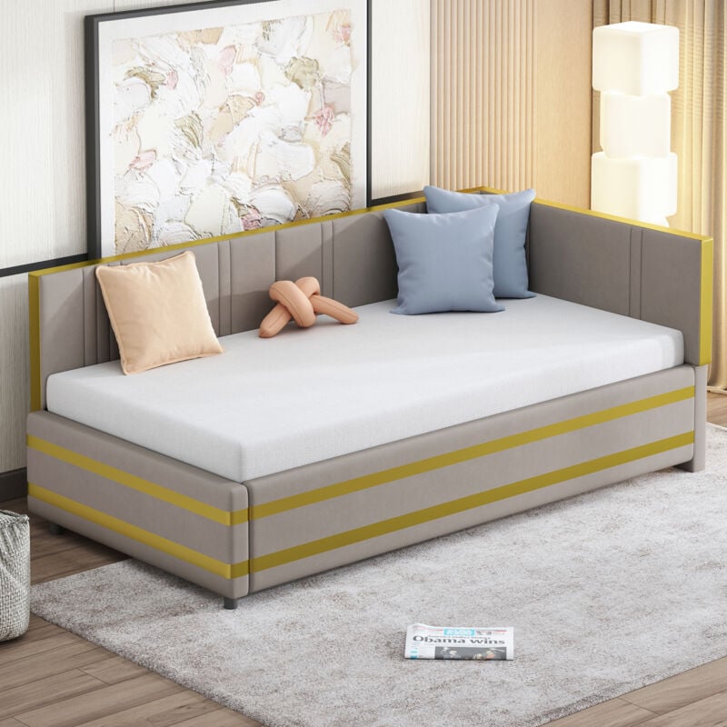 foto del prodotto letto imbottito divano letto 90200 letto multifunzionale con rete a doghe tessuto in velluto delicato sulla pelle grigio