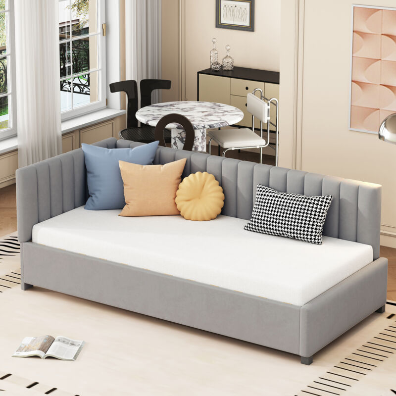 foto del prodotto letto imbottito divano letto 90200 letto multifunzionale con rete a doghe tessuto in velluto delicato sulla pelle grigio