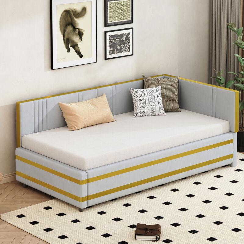 foto del prodotto letto imbottito divano letto 90200 letto multifunzionale con rete a doghe tessuto in velluto delicato sulla pelle grigio