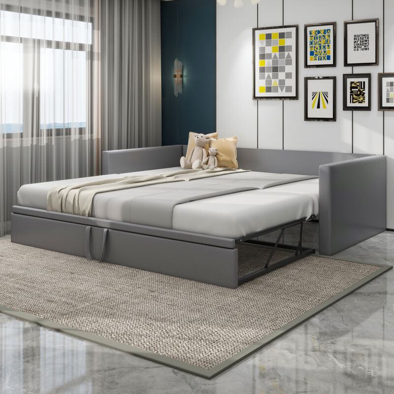 foto del prodotto letto imbottito divano letto estraibile 90 180200 cm con rete a doghe, letto multifunzionale in tessuto di velluto delicato sulla pelle grigio