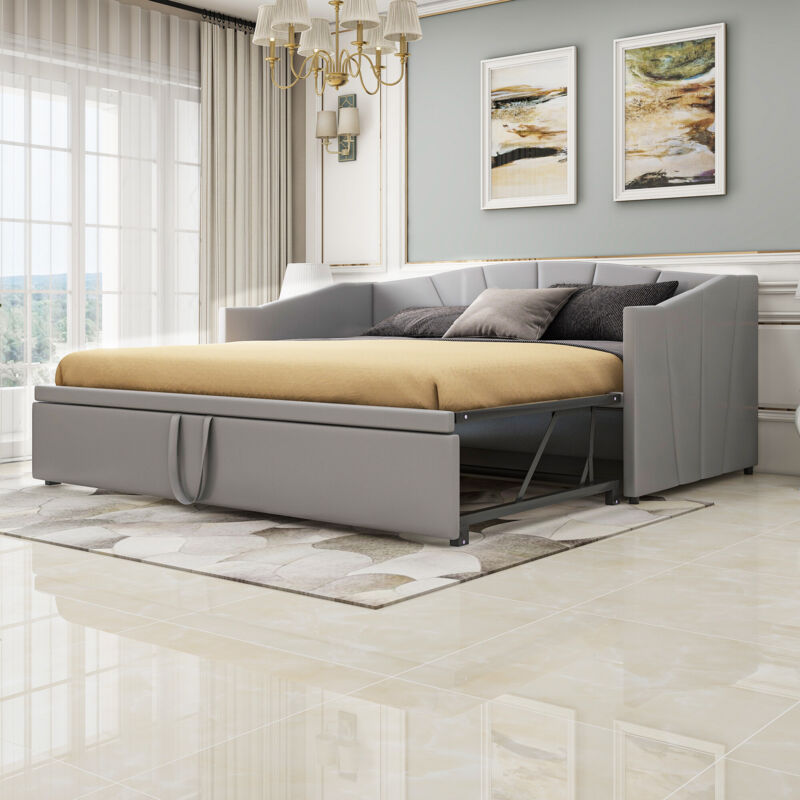 foto del prodotto letto imbottito divano letto estraibile 90 180200 cm con rete a doghe, letto multifunzionale in tessuto di velluto delicato sulla pelle grigio