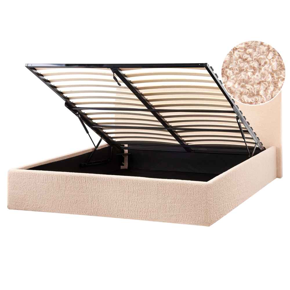 foto del prodotto letto imbottito in boucl beige 160 x 200 cm con contenitore per testata elevabile