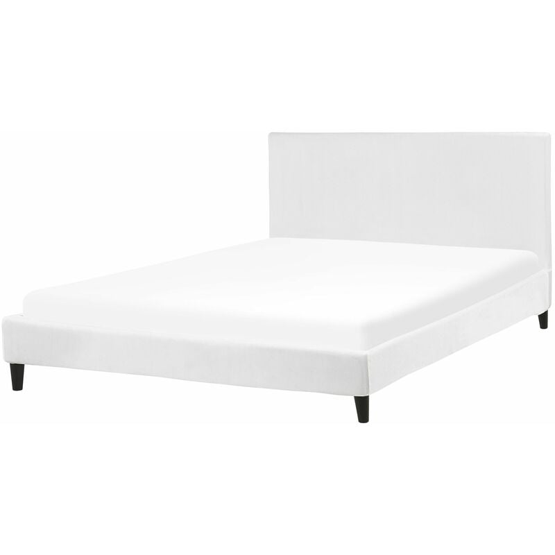 foto del prodotto letto imbottito in velluto bianco con rete a doghe 160 x 200 cm fitou