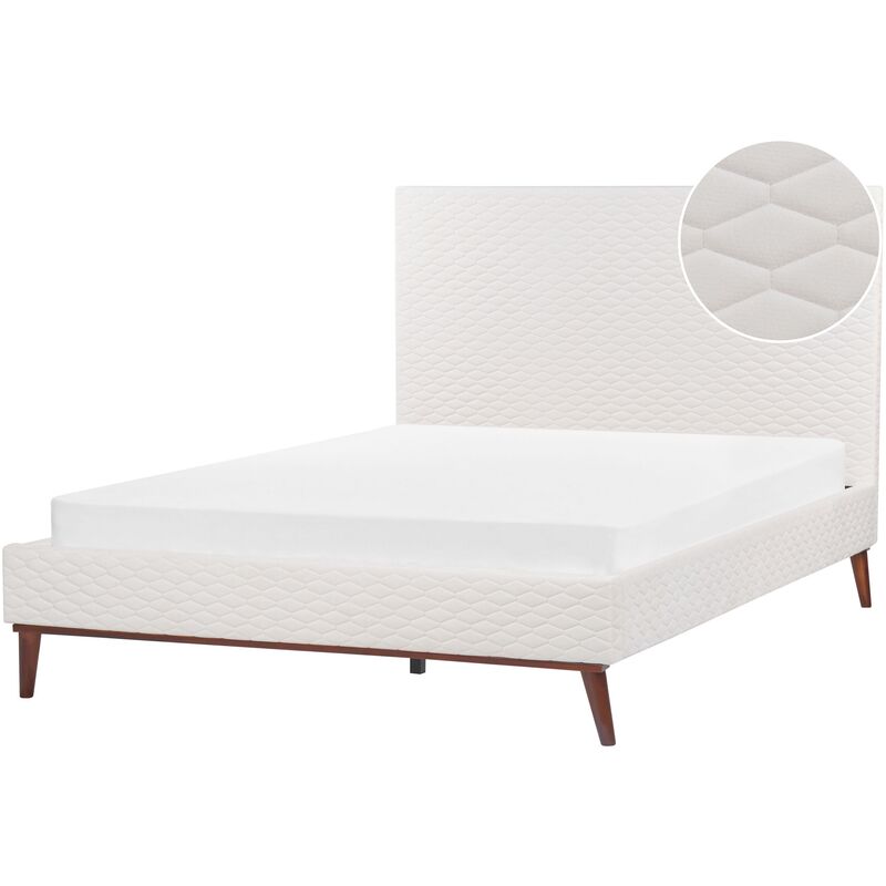 foto del prodotto letto imbottito in velluto bianco sporco testiera imbottita a doghe 160 x 200 cm bayonne