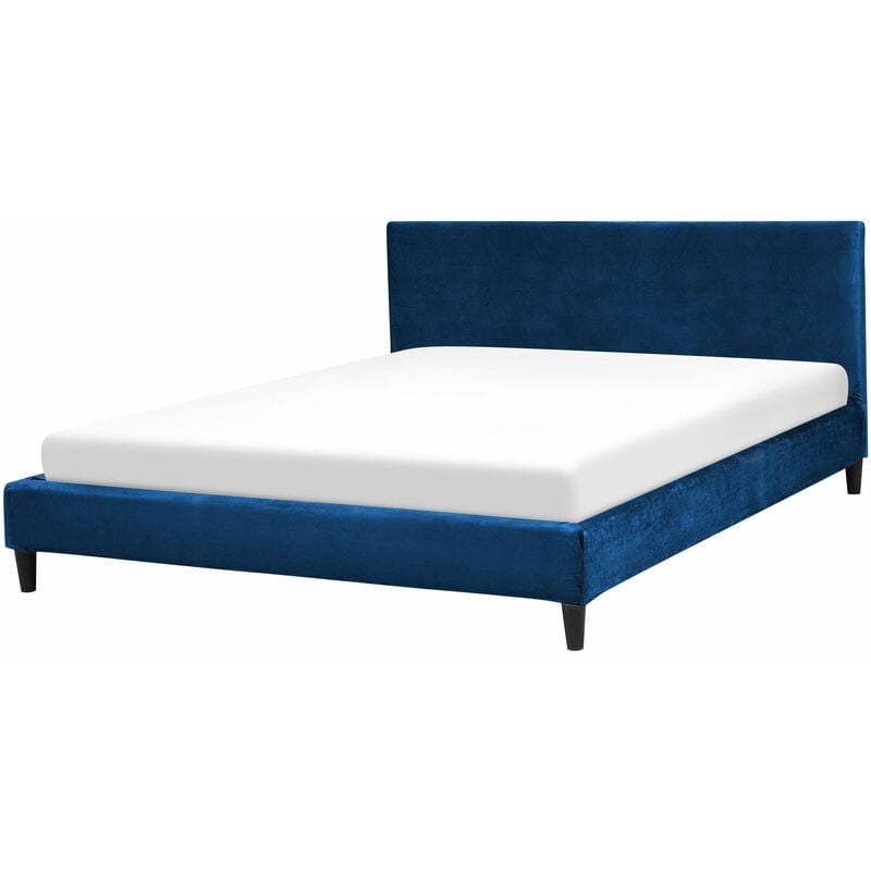 foto del prodotto letto imbottito in velluto blu scuro con rete a doghe 160 x 200 cm fitou